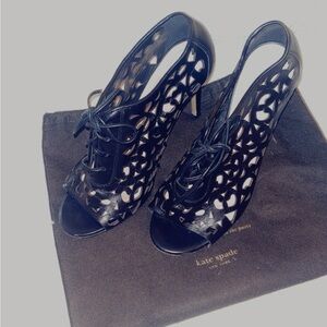 Kate Spade New York Women's Izarra cutout lace-up booties in black leather